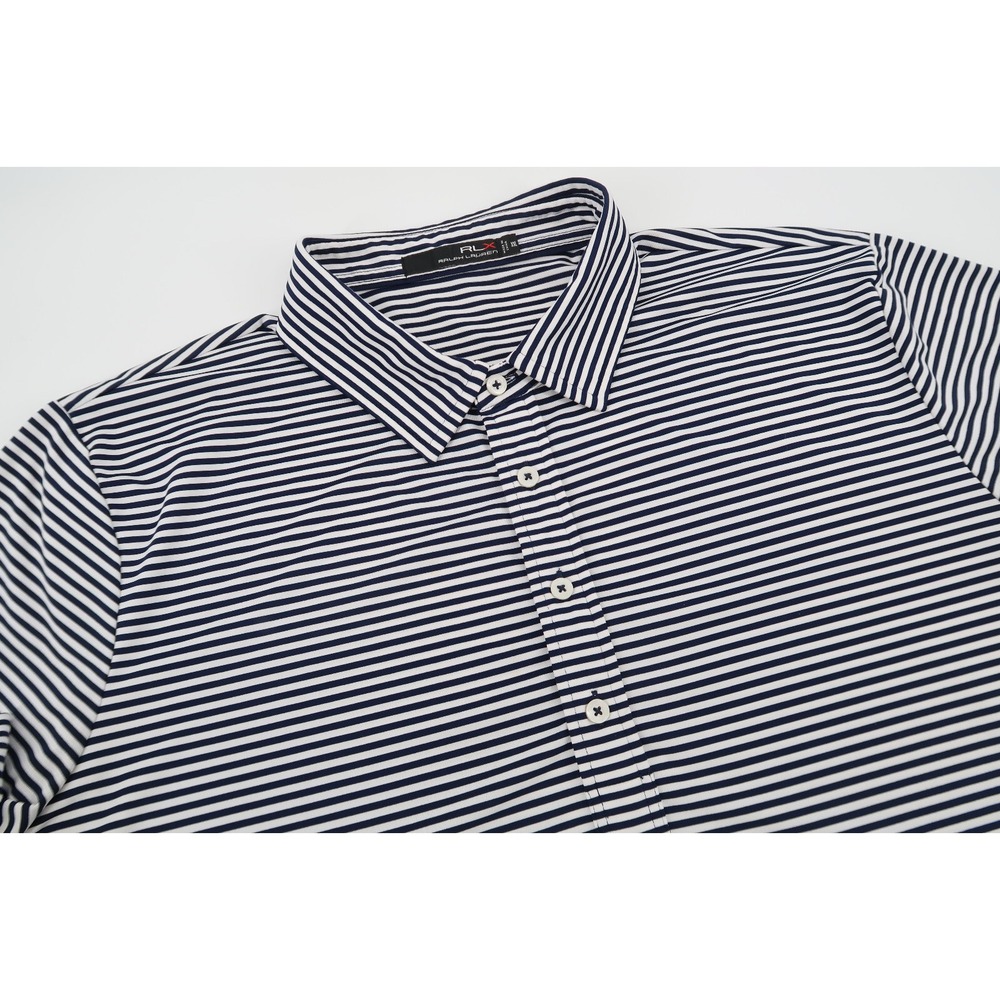 RLX Ralph Lauren Mens XXL Navy Striped Performance Golf Polo Shirt Size 2XL